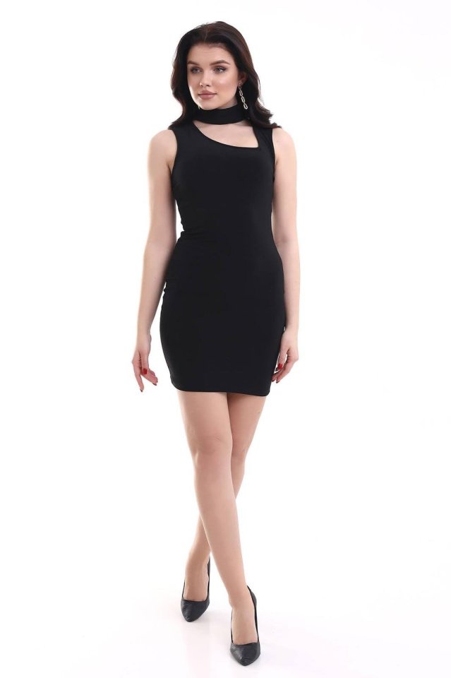 Women's Asymmetrical Neck Sandy Fabric On-Sale Above-the-Knee Dress