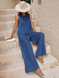 Women's Sleeveless Crew Neck Aerobin Blouse and Pants Two-Piece Set