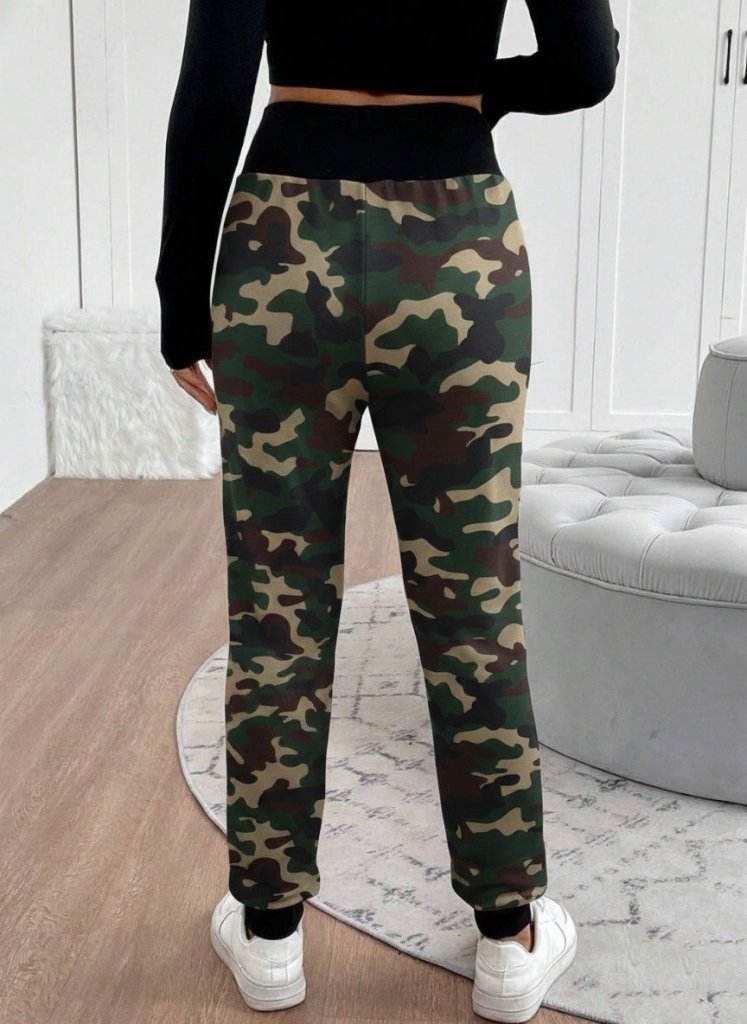 Women's High-Waisted Lace-Up Patterned Two-Thread Trousers
