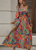 Women's Long Sleeve V-Neck Patterned Maxi Supima Dress