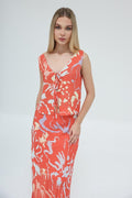 Skirt Set with Lace-Up Blouse - Red