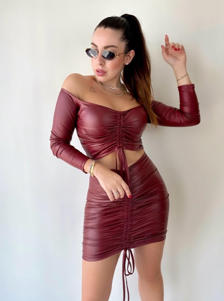 Women's Shirred Leather Skirt Set Clearance Item