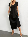 Women's Short Sleeve Round Neck Pocketed Viscose Dress