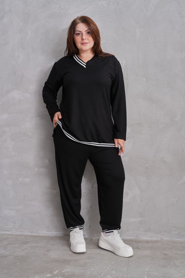 Women's New Season Long-Sleeve Ribbed Detail Two-Piece Set