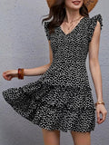 Women's Short Sleeve V-Neck Patterned Ruffled Supreem Dress