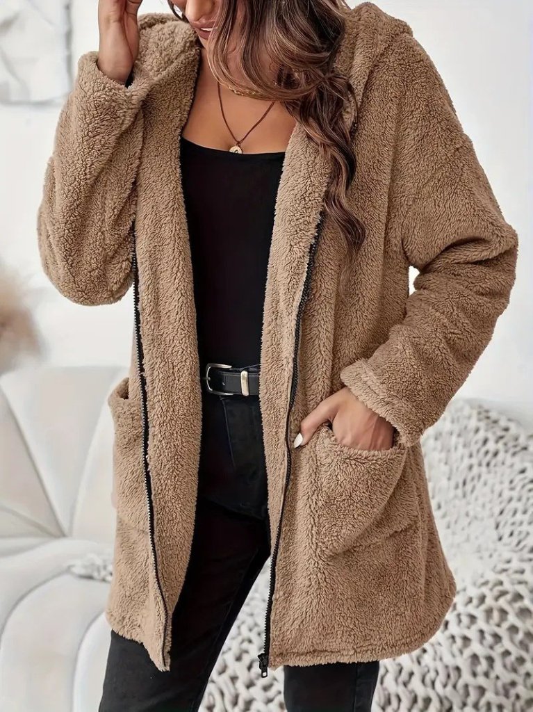 Women's Long Sleeve Hooded Full Zip Pocket Welsoft Jacket