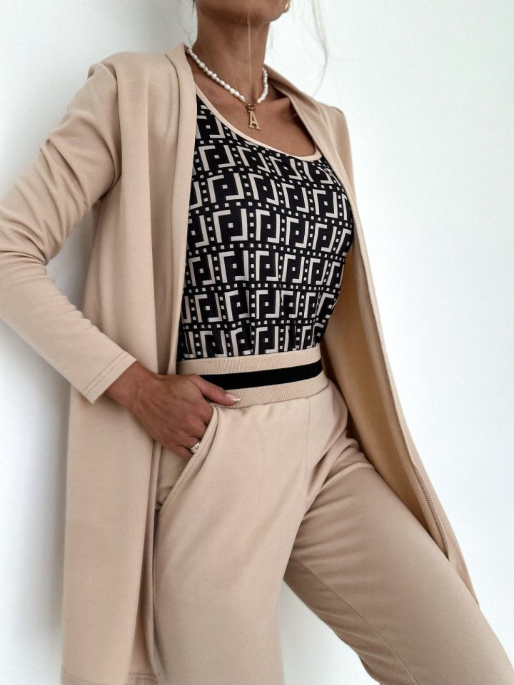 Women's Long-Sleeved Crepe Three-Piece Set