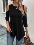 Women's Off-the-Shoulder Round Neck Asymmetric Cut Detail Viscose Blouse