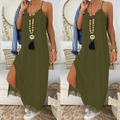Women's Khaki Lace Detail Viscose Dress 3798