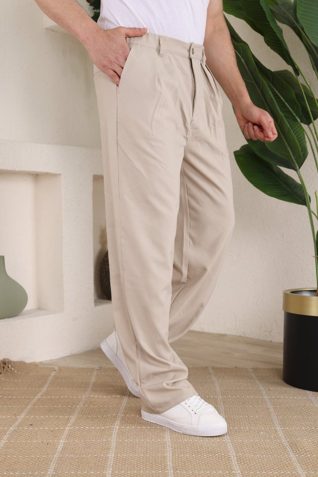 Erkek Beli Lastikli Pileli Baggy Pantolon