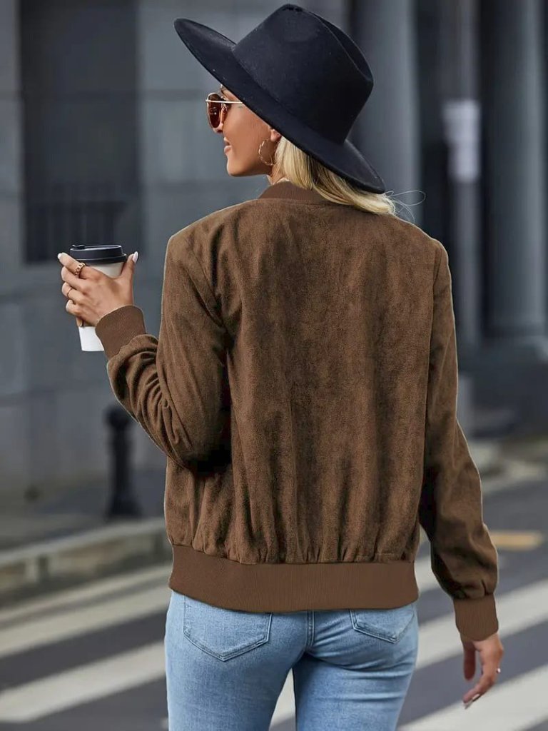 Women's Long Sleeve Front Zip Suede Jacket