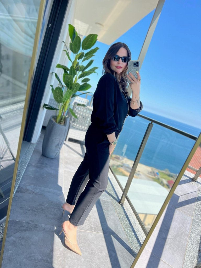 Women's Long-Sleeved Front Zip Modal Jacket And Pants Set
