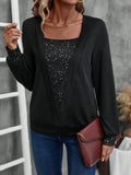 Women's Long Sleeve V-Neck Blouse with Inner Jersey Pattern and Outer Viscose
