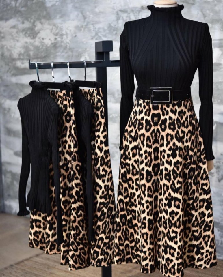 Women's Elasticated Waist Leopard Print Crepe Fabric Legendary Skirt Without Belt