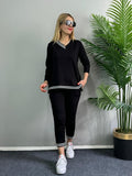 Women's New Season Long-Sleeve Ribbed Detail Two-Piece Set