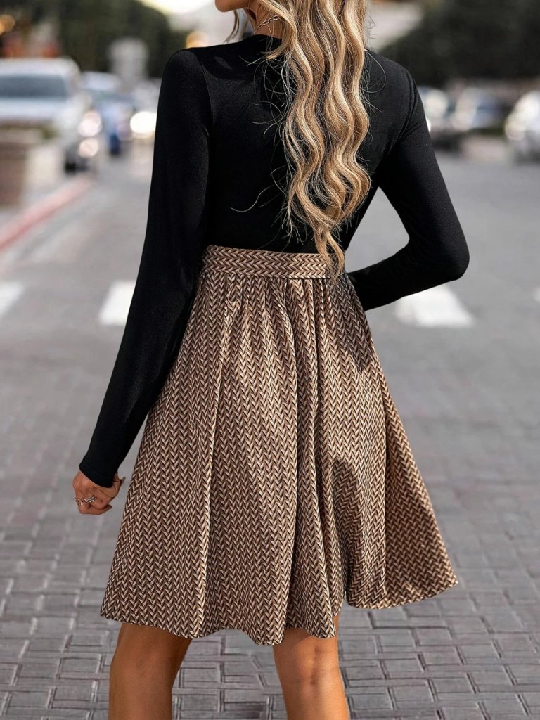 Women's Long Sleeve Crew Neck Top Viscose Bottom Supreme Midi Dress
