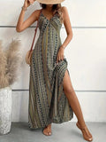 Women's Strappy Cross-back Slit Patterned Supra Dress