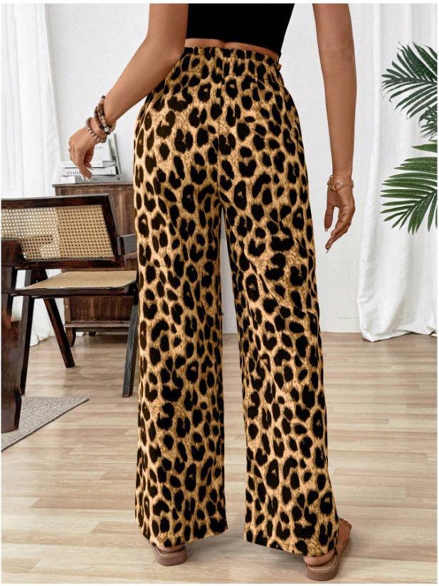 Kadın Süprem Kumaş Beli Lastikli Leopar Desen Pantolon