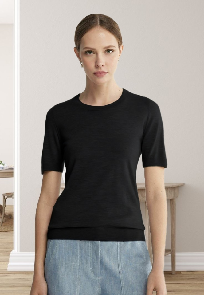 Kadın Kısa Kollu Bisiklet Yaka Triko Bluz