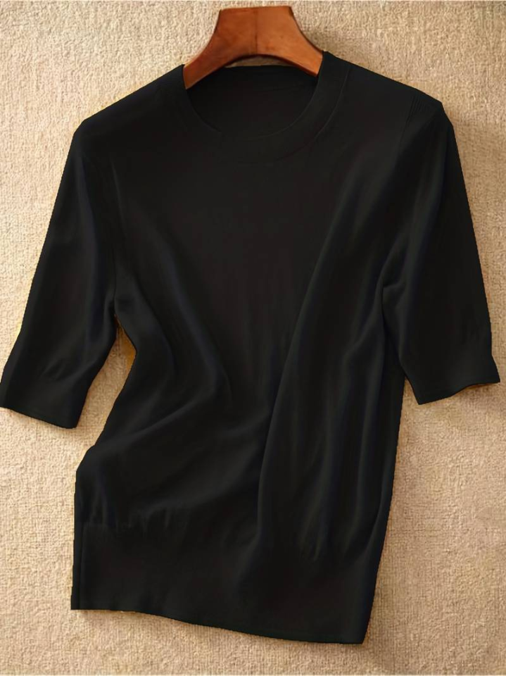 Kadın Kısa Kollu Bisiklet Yaka Triko Bluz