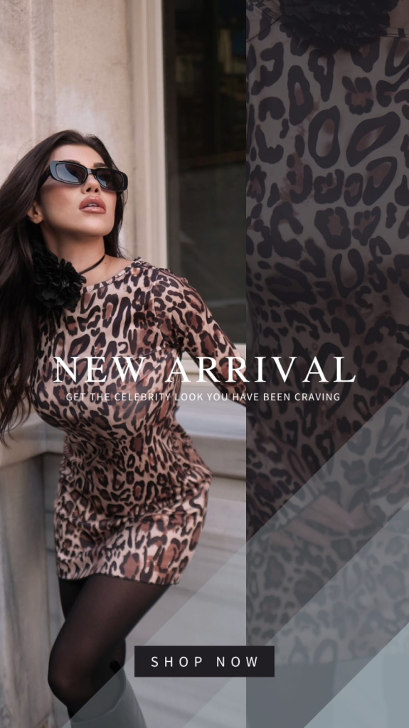 Kadın Uzun Kollu Sırtı Açık Bağlamalı Leopar Desenli Kısa Dalgıç Elbise