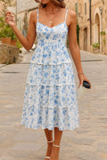 Women's Sleeveless Strappy Low-Cut Slit Detail Floral Print Supreme Midi Dress