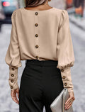 Women's Imported Crepe Blouse with Long Sleeves, Round Neck, and Buttons
