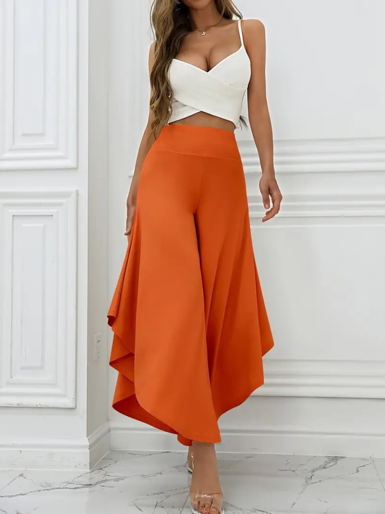 Women's High Waisted Wide Leg Side Slit Sandy Pants