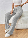Women's Light Brushed Full Lycra Ribbed Cashmere Fabric Wide-Leg Pants