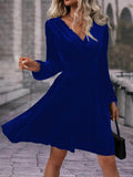 Women's Long Sleeve Wrap Neck Elastic Waist Flared Velvet Dress
