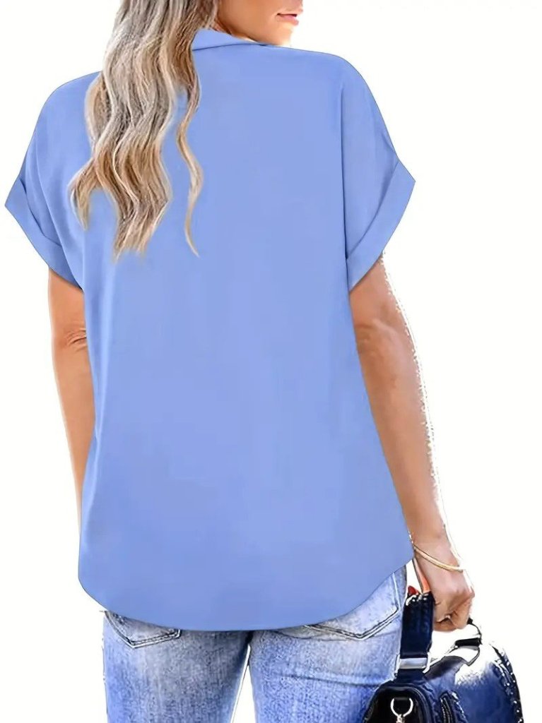Kadın Kısa Kollu Yakalı Uzun Sandy Bluz