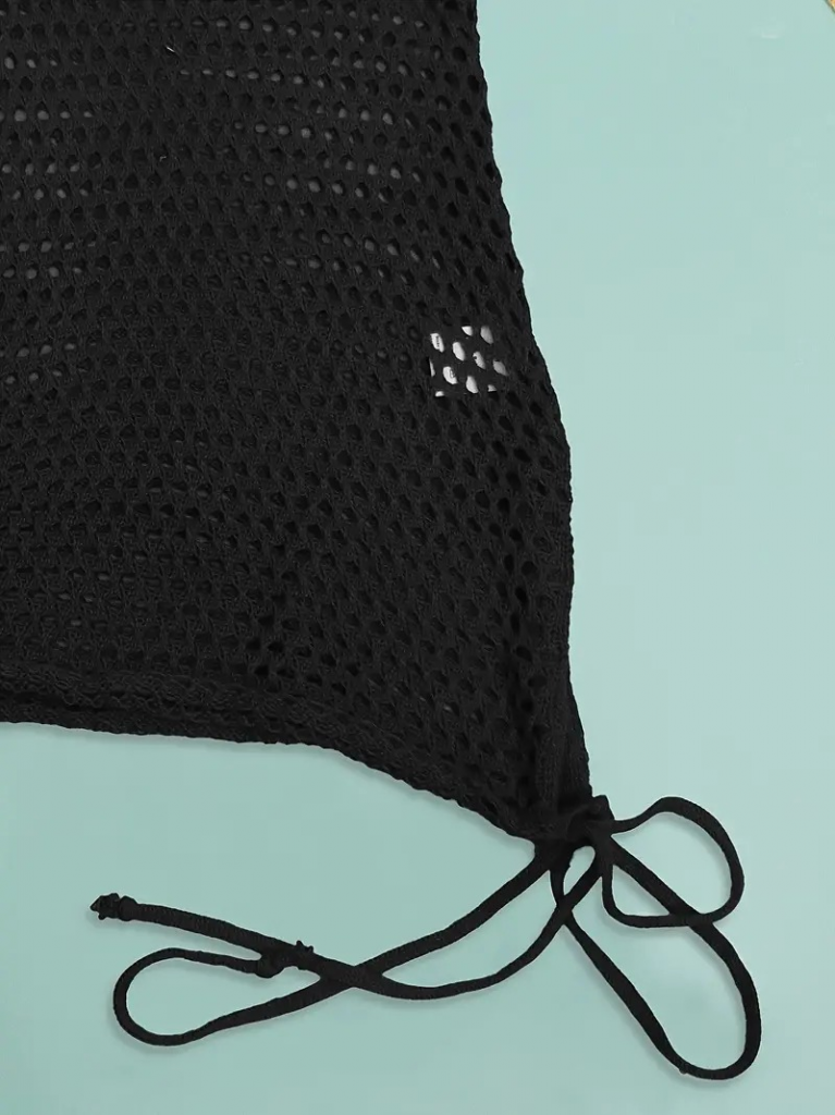 Kadınaskılı Eteği Büzgü Bağlama Detay Delikli örme Triko Pareo Elbise