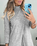 Women's Long Sleeve Turtleneck Button-Front Blouse and Trousers Plush Two-Piece Set