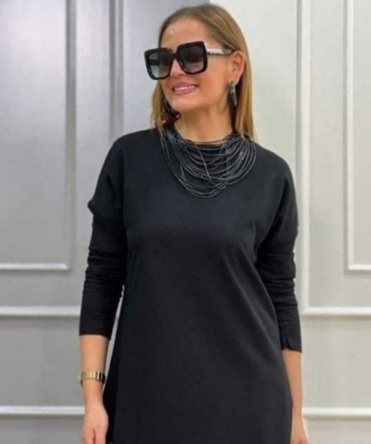 Women's Long Sleeve Crew Neck Viscose Two-Ply Midi Dress with Faux Leather Lace Hem