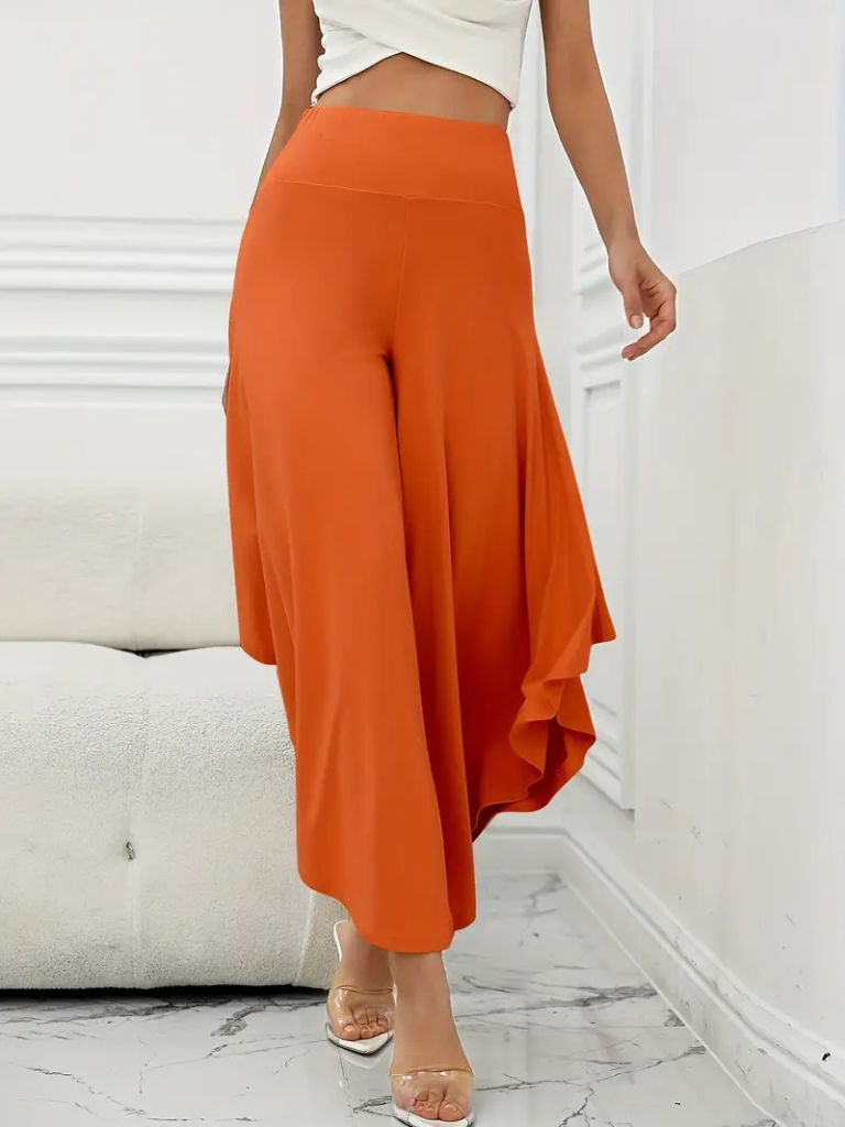 Women's High Waisted Wide Leg Side Slit Sandy Pants
