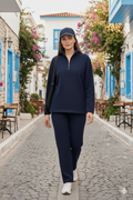 Women's Turtleneck Zipper Detail Fleece Sweatshirt and Pants Set