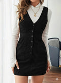 Women's Strappy V-Neck Button-Front Mini Chunky Corduroy Dress