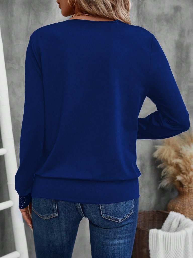 Women's Long Sleeve V-Neck Blouse with Inner Jersey Pattern and Outer Viscose