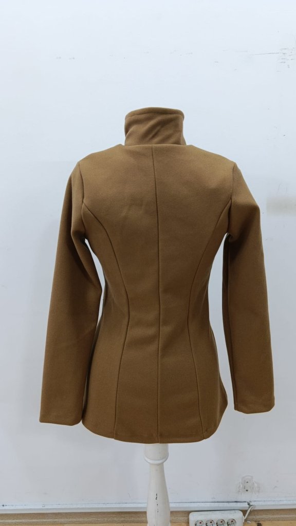 Women's Long-Sleeved Collared Button-Front Unlined Imported Wool-Blend Coffee Coat