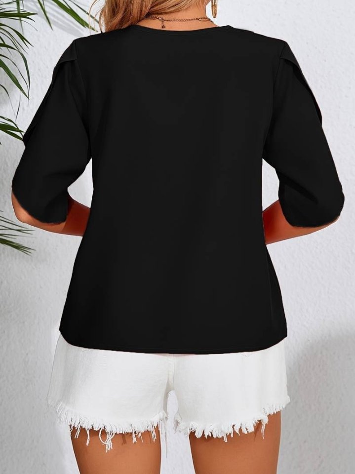 Women's Short Sleeve Collar and Sleeve Detail Jesica Blouse