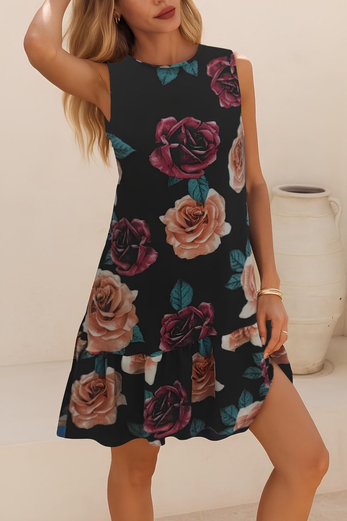 Women's Sleeveless Back-Tie Ruffle Leopard Print Supreme Dress