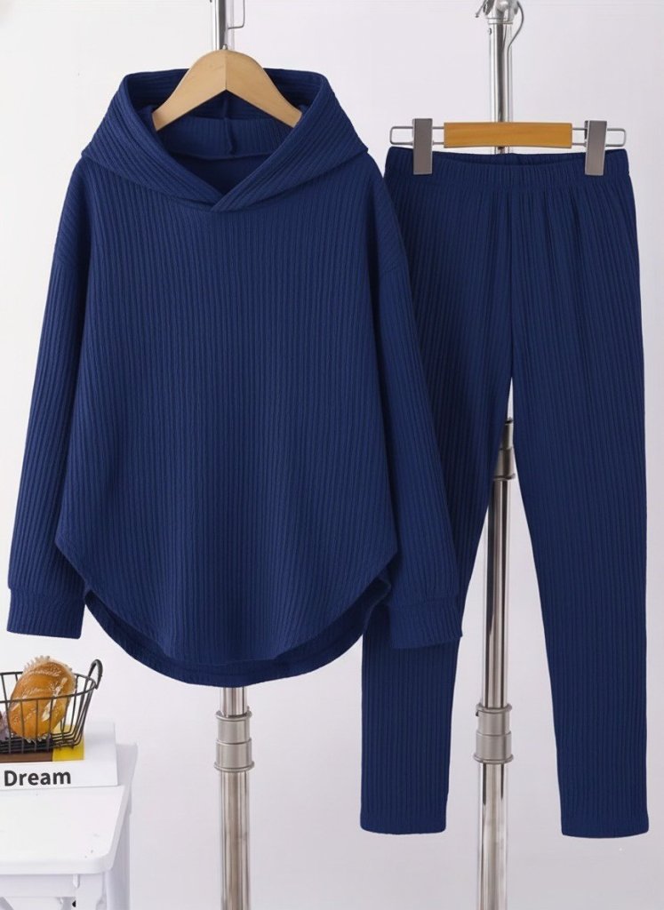 Women's Long Sleeve Hooded Meloni Blouse and Pants Two-Piece Set