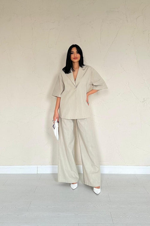 Beige Single Button Front Jacket and Trousers Suit