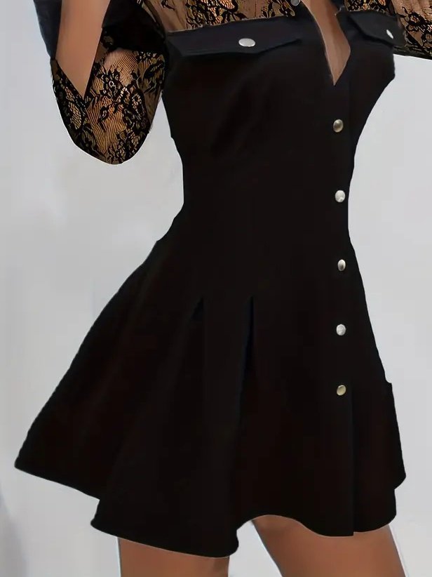 Women's Long-Sleeve Collared Button-Front Pocket Detail Mini Modal Dress