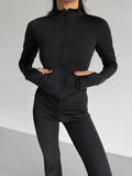 Women's Turtleneck Pocket Detail Jacket and Flared Tracksuit Set