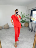 Women's Crew Neck Darted Aerobin Fabric Two-Piece Set