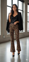 Women's High Waist Crepe Fabric Wide-Leg Trousers