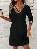 Women's Long-Sleeved V-Neck Sequin-Detailed Mini Imported Crepe Dress