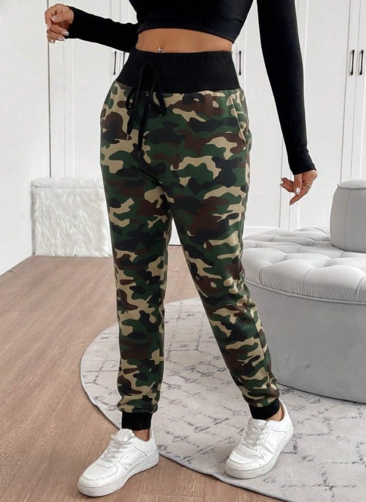 Women's High-Waisted Lace-Up Patterned Two-Thread Trousers