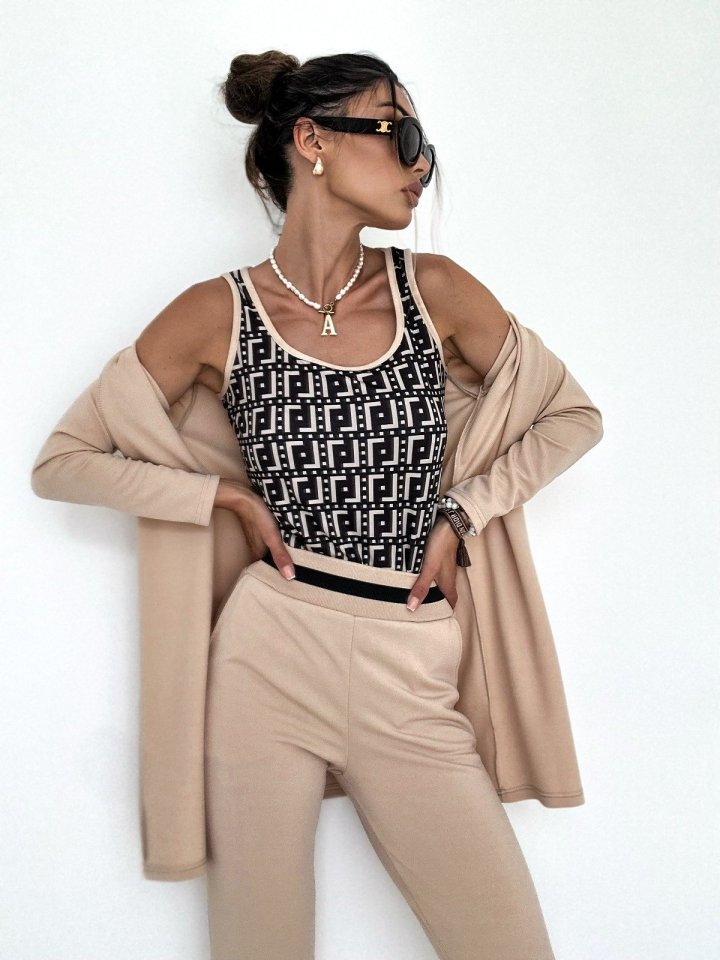 Women's Long-Sleeved Crepe Three-Piece Set